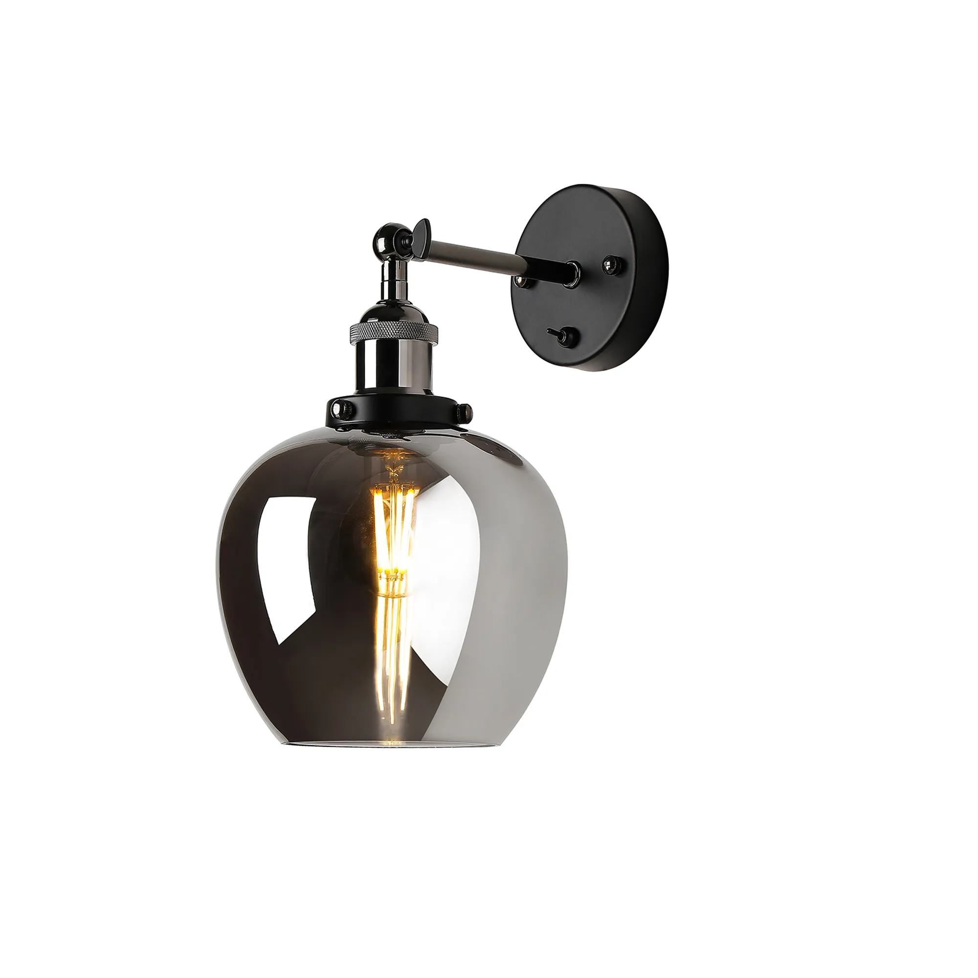 DK1118  Cawdor Wall Light, 1 Light E27, Black Chrome/Black/Chrome Wine Glass